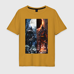 Футболка оверсайз мужская Dark Souls x Bloodborne Дарк Соулс, цвет: горчичный