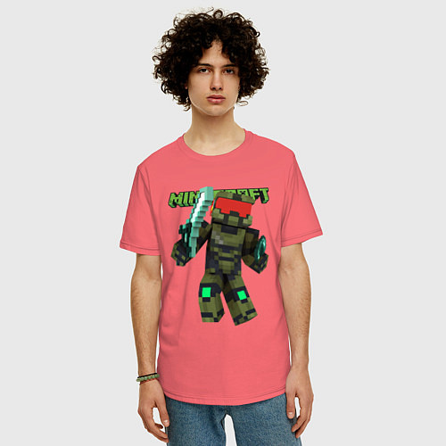 Мужская футболка оверсайз Minecraft, warrior / Коралловый – фото 3