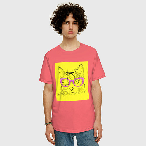 Мужская футболка оверсайз Гламурная кошка / Коралловый – фото 3