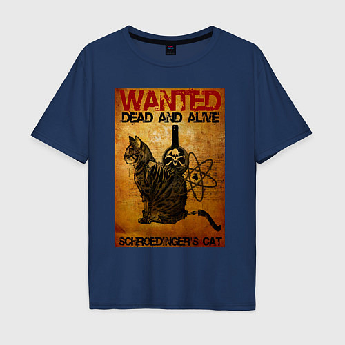 Мужская футболка оверсайз Разыскивается Кот / Тёмно-синий – фото 1