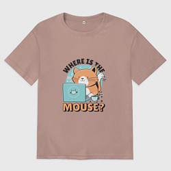 Футболка оверсайз мужская Где же мышка Программист поймет, цвет: пыльно-розовый