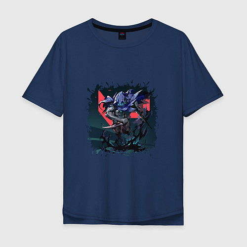 Мужская футболка оверсайз Omen арт / Тёмно-синий – фото 1