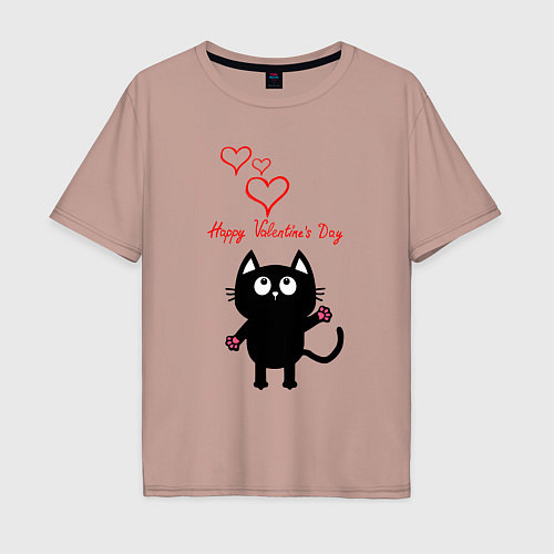 Мужская футболка оверсайз Cat and Valentines Day / Пыльно-розовый – фото 1
