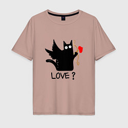 Футболка оверсайз мужская LOVE CAT WHAT cat, цвет: пыльно-розовый