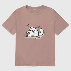 Футболка оверсайз мужская Кот Саймон Сердечко Love, цвет: пыльно-розовый