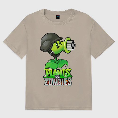 Мужская футболка оверсайз Plants vs Zombies Горохомёт / Миндальный – фото 1