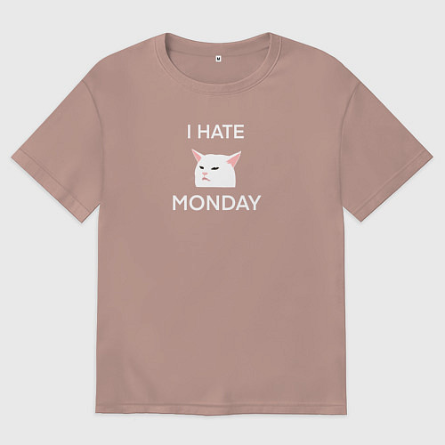 Мужская футболка оверсайз I hate monday текст с котом / Пыльно-розовый – фото 1