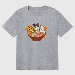 Футболка оверсайз мужская Kawaii Cat Ramen, цвет: меланж