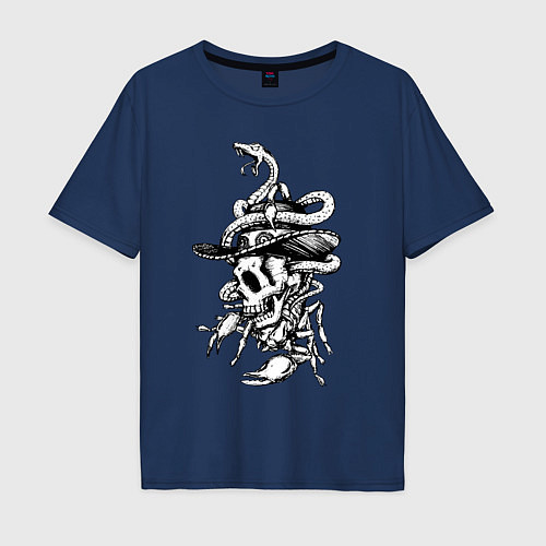 Мужская футболка оверсайз Череп, скорпион и змея / Тёмно-синий – фото 1