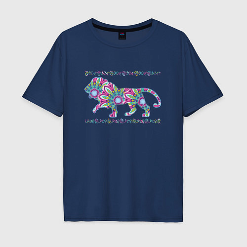 Мужская футболка оверсайз Узорчатый лев / Тёмно-синий – фото 1