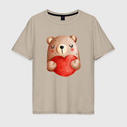 Мужская футболка оверсайз Мишка с сердечком с валентинкой