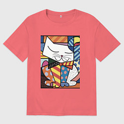 Футболка оверсайз мужская Ромеро Бритто Довольный кот, цвет: коралловый