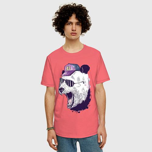 Мужская футболка оверсайз Cool panda! / Коралловый – фото 3
