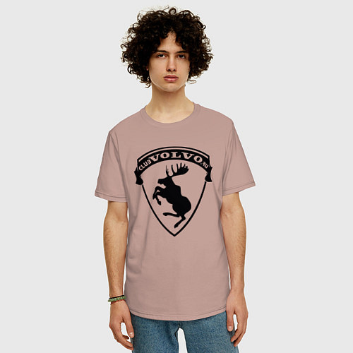 Мужская футболка оверсайз VOLVO логотип чёрный / Пыльно-розовый – фото 3
