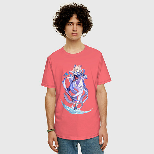 Мужская футболка оверсайз Кокоми с рыбками / Коралловый – фото 3