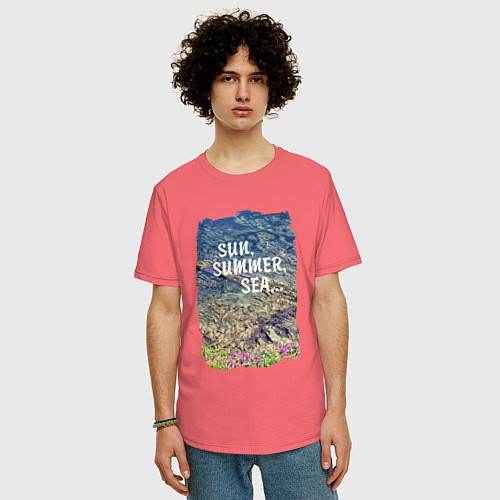 Мужская футболка оверсайз Солнце, лето, море / Коралловый – фото 3