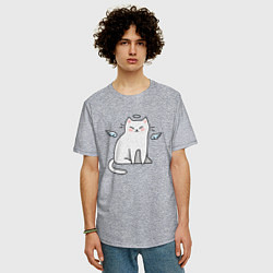 Футболка оверсайз мужская КОТИК АНГЕЛ CAT ANGEL, цвет: меланж — фото 2