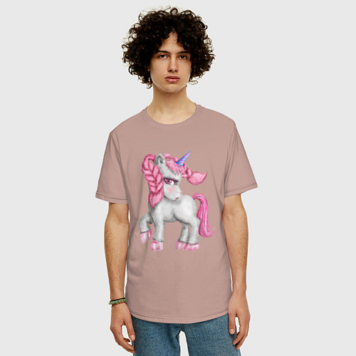 Мужская футболка оверсайз Единорог с розовой гривой / Пыльно-розовый – фото 3