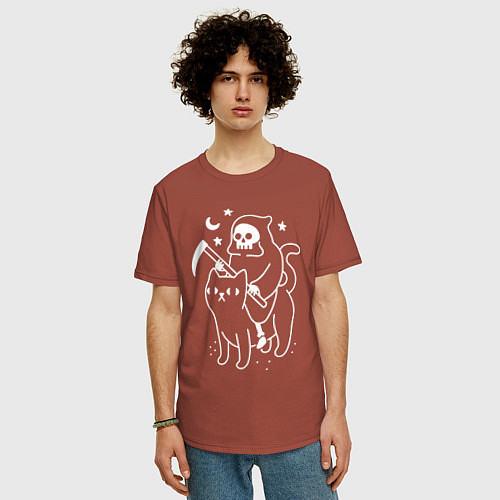 Мужская футболка оверсайз ВСАДНИК КОТОПОКАЛИПСИСА / Кирпичный – фото 3
