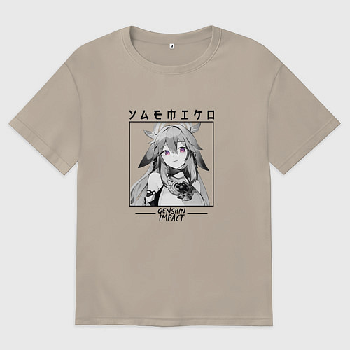 Мужская футболка оверсайз Яэ Мико Yae Miko, Genshin Impact / Миндальный – фото 1