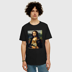 Футболка оверсайз мужская Shiba Inu Mona Lisa, цвет: черный — фото 2