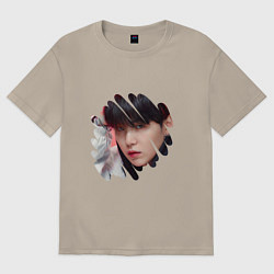 Футболка оверсайз мужская Agust D SUGA BTS, цвет: миндальный