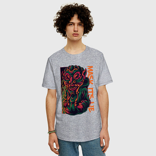 Мужская футболка оверсайз Ложь в маске / Меланж – фото 3