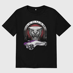 Футболка оверсайз мужская Ягуар показывает свой норов!, цвет: черный