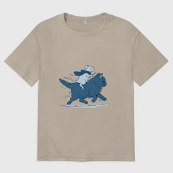 Футболка оверсайз мужская Путешествие на коте, цвет: миндальный