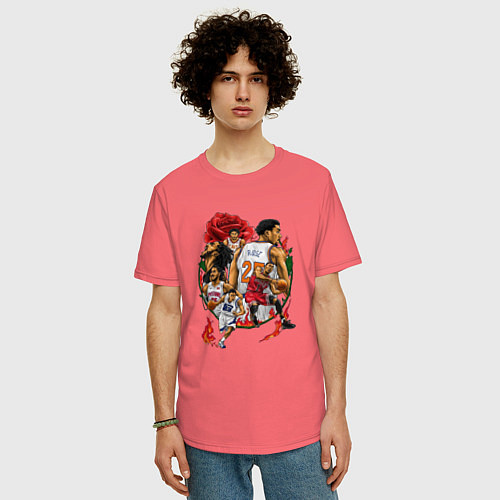 Мужская футболка оверсайз Unbelievable Derrick Rose / Коралловый – фото 3