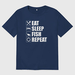 Мужская футболка оверсайз Есть Спать Рыбалка Повторить