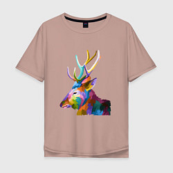 Мужская футболка оверсайз Цветной олень Colored Deer