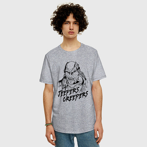 Мужская футболка оверсайз Line Jeepers Creepers / Меланж – фото 3