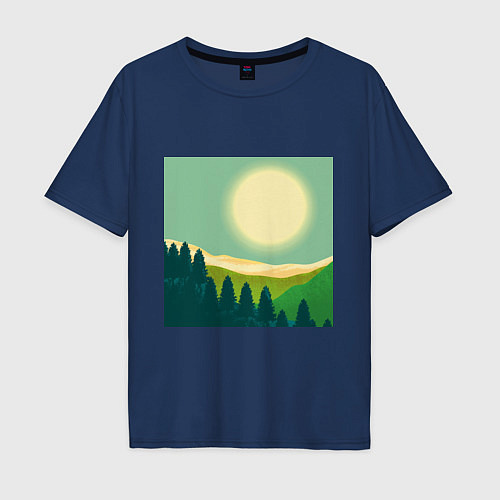 Мужская футболка оверсайз Пейзаж и яркое солнце / Тёмно-синий – фото 1