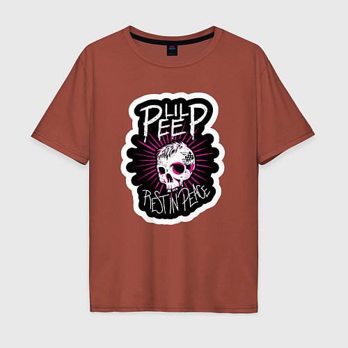 Мужская футболка оверсайз Lil Peep Череп RIP Лил Пип / Кирпичный – фото 1