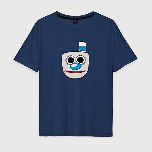 Мужская футболка оверсайз Уставшая Чашка Эмодзи Cuphead / Тёмно-синий – фото 1