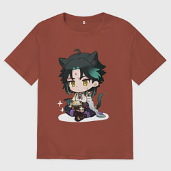 Футболка оверсайз мужская Особое блюдо для котика Сяо, цвет: кирпичный