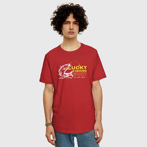 Мужская футболка оверсайз Счастливая рыбацкая футболка не стирать / Красный – фото 3