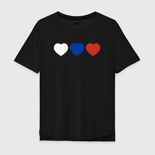 Мужская футболка оверсайз Сердце триколор / Черный – фото 1