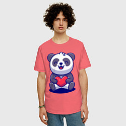 Футболка оверсайз мужская Панда с сердцем!, цвет: коралловый — фото 2