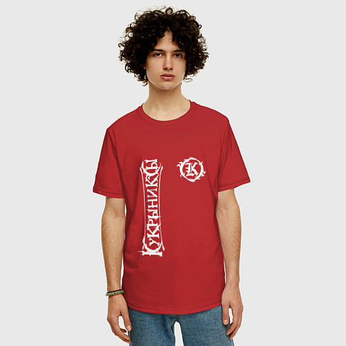 Мужская футболка оверсайз Кукрыниксы вертикально / Красный – фото 3
