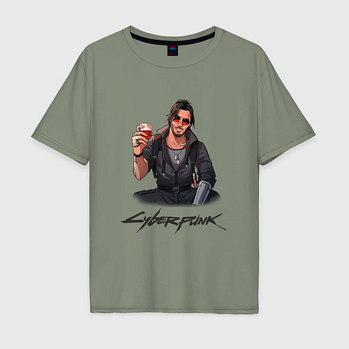 Мужская футболка оверсайз Cyberpunk 2077 Johnny Джонни / Авокадо – фото 1