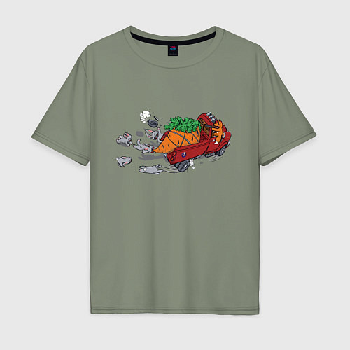 Мужская футболка оверсайз Зайцы-оборотни пытаются отнять королеву-морковь у / Авокадо – фото 1