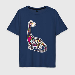 Футболка оверсайз мужская Разноцветный скелет динозавра, цвет: тёмно-синий