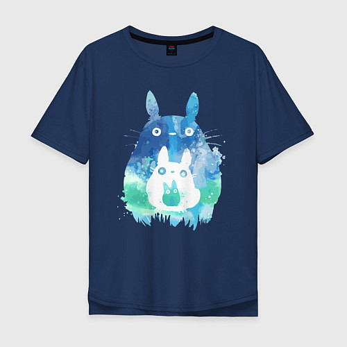 Мужская футболка оверсайз Семья кроликов Акварель / Тёмно-синий – фото 1