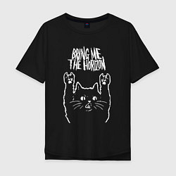 Футболка оверсайз мужская Bring Me the Horizon Рок кот, цвет: черный