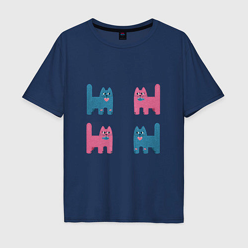 Мужская футболка оверсайз Фактурные коты 4 текситльных кота / Тёмно-синий – фото 1