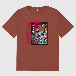 Футболка оверсайз мужская Японский тигр, цвет: кирпичный