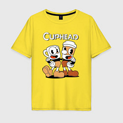 Футболка оверсайз мужская Cuphead 2 чашечки, цвет: желтый