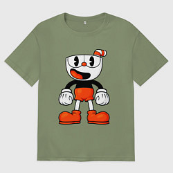 Мужская футболка оверсайз Cuphead красная чашечка